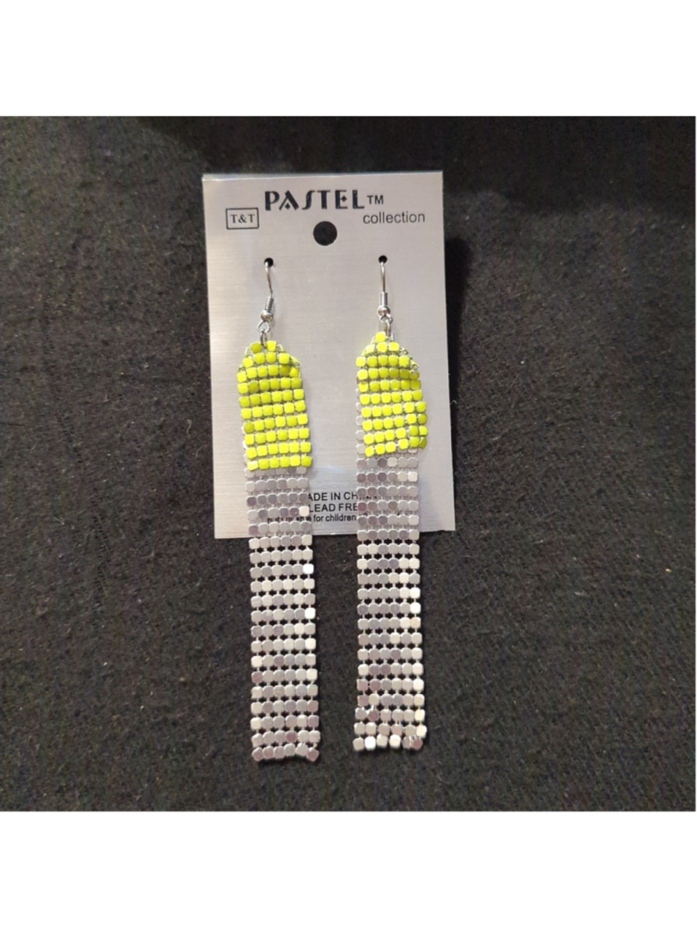 Pastel Collection Silver Tone and Yellow Mesh Dangle Statement Earrings